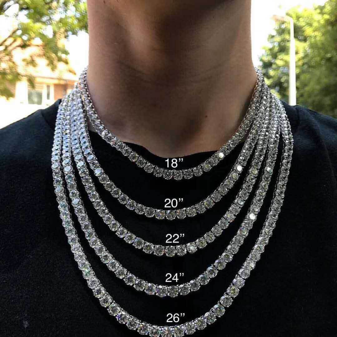 3/4/5/6MM 18k/White Gold Tennis Chain Necklace For Men Iced Out TRIPOD JEWELRY