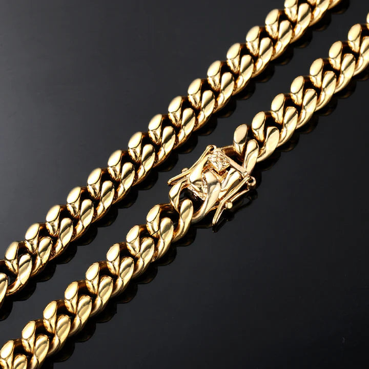 10MM 14K Gold Plated Miami Cuban Link Chain Necklace TRIPOD JEWELRY
