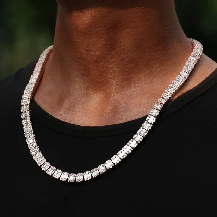 10MM Rose Gold Bling-Bling Baguette Tennis Chains Necklace Tripodjewelry