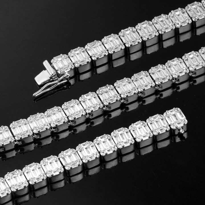 10MM White Gold Bling-Bling Baguette Tennis Chains Necklace Tripodjewelry