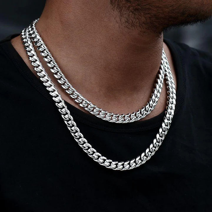 10MM White Gold Plated Miami Cuban Link Chain Necklace TRIPOD JEWELRY