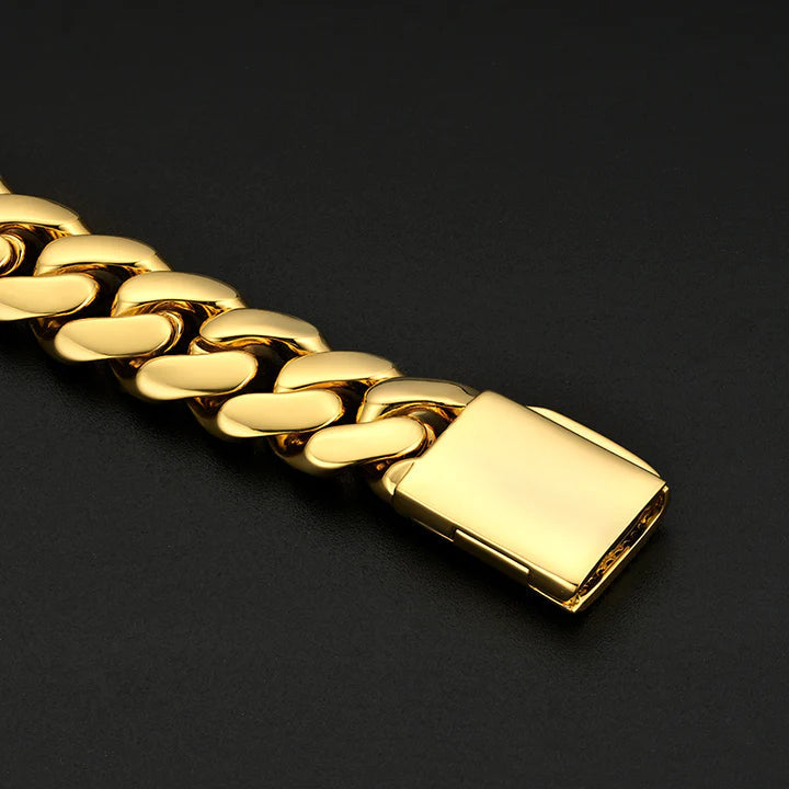 16MM 18K Gold Plated Bold Polishing Miami Cuban Link Chain or Bracelet TRIPOD JEWELRY