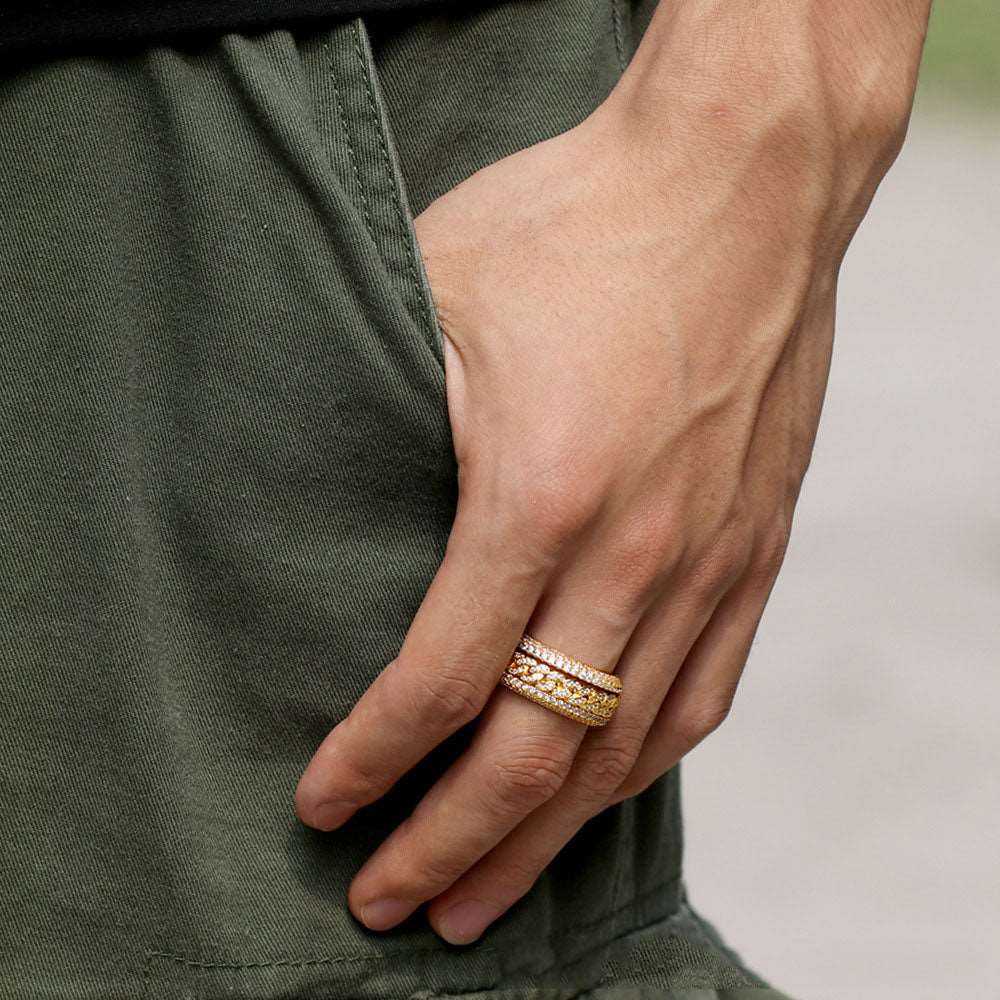 18K Gold Iced Both Sides Cuban Link Ring