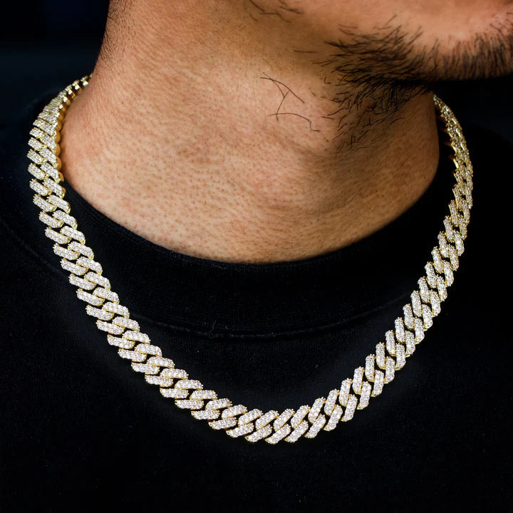 12MM 14K Gold Plated Iced Out Cuban Link Chain Necklace TRIPOD JEWELRY