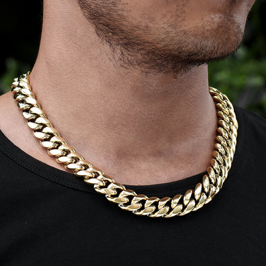 8/10/12/14/16/18MM 14K Gold Plated Miami Cuban Link Chain Necklace For Men TRIPOD JEWELRY