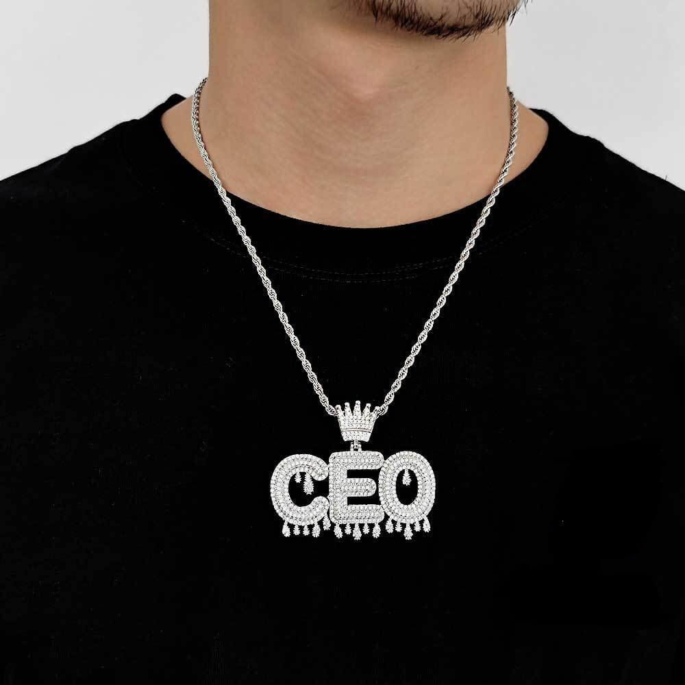 Iced Out CZ Crown Drop Letter Custom Pendant Real 14K Gold Plated TRIPOD JEWELRY