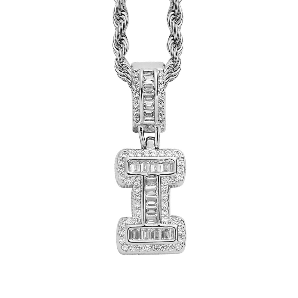 18K/White Gold Iced Out 26 Letter Pendant TRIPOD JEWELRY