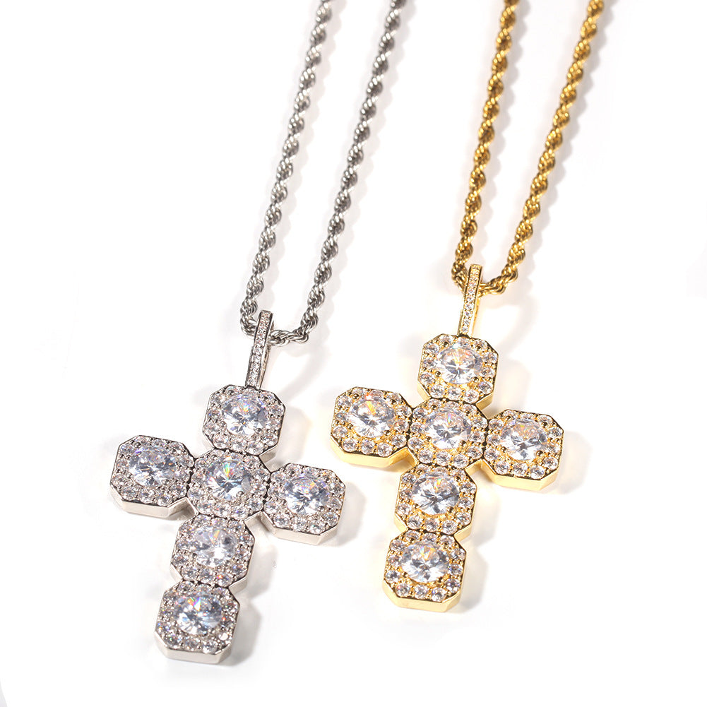 18K/White Gold Hip-Hop Iced Out Zircon Cross Pendant Hip Hop Jewelry TRIPOD JEWELRY
