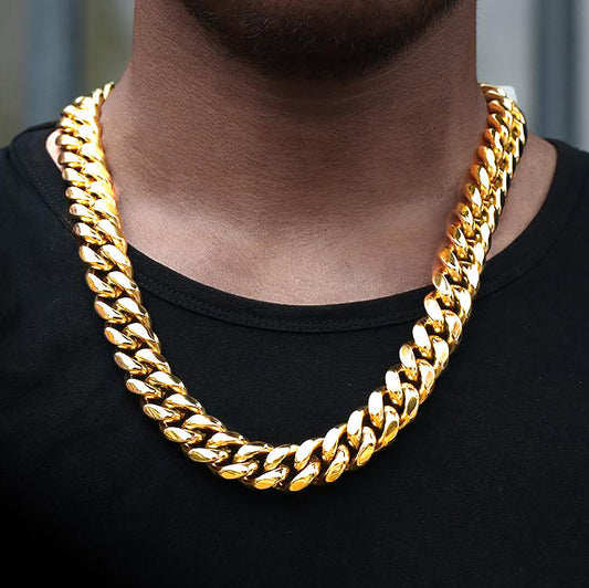8/10/12MM 18K Gold Plated Miami Cuban Link Chain & Bracelet Set Tripodjewelry