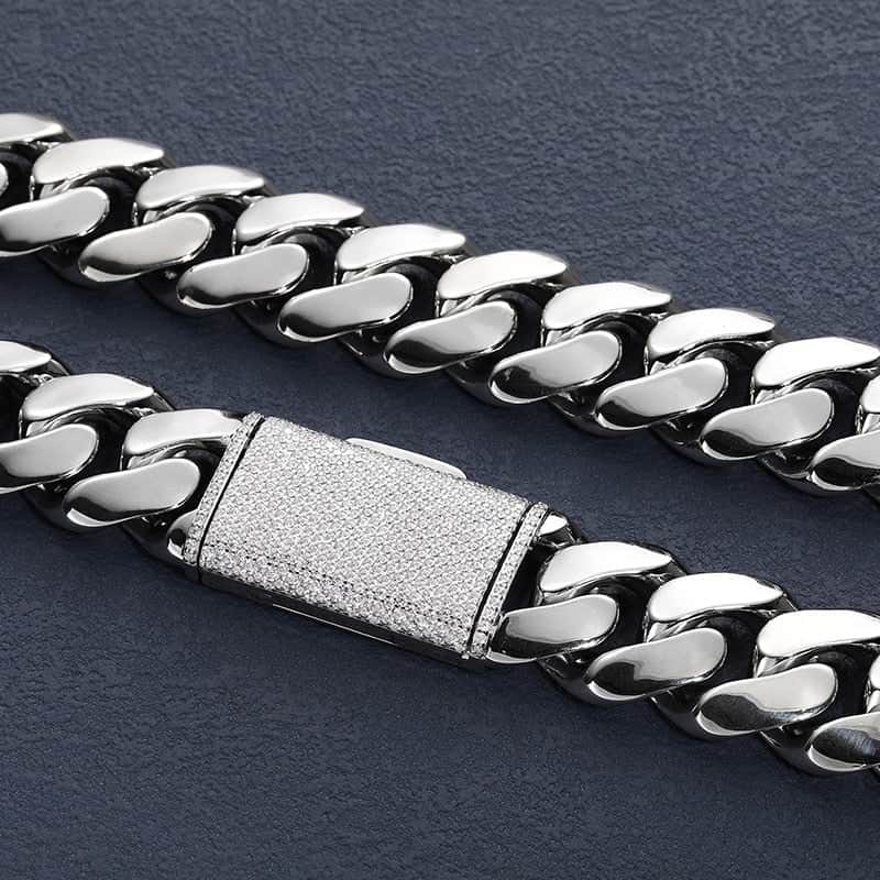Men's Miami Cuban Link Chain Necklace White Gold Solid Iced out Hip Hop tripodjewelry