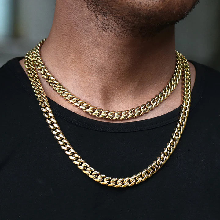 12MM 14K Gold Plated Iced Out Clasp Miami Cuban Link Chain Necklace TRIPOD JEWELRY