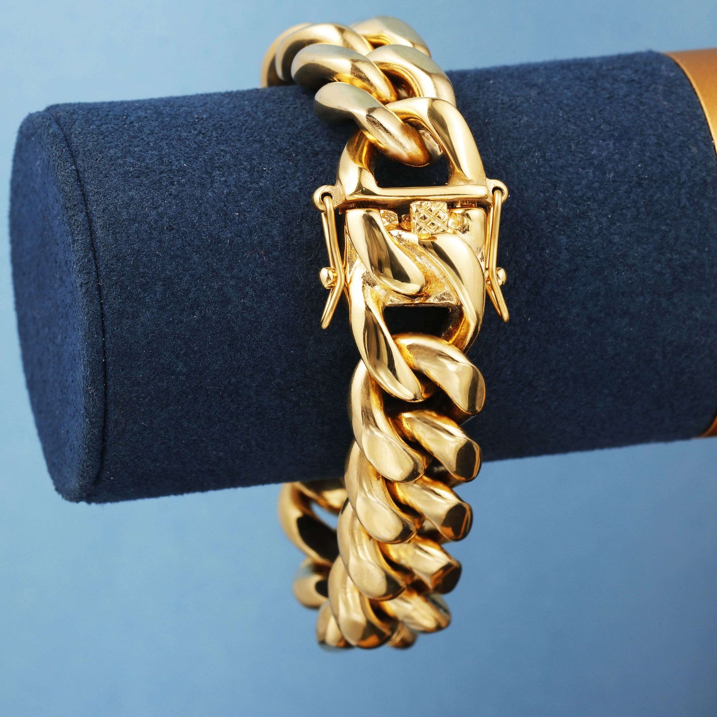 Big Size 14/16/18MM Real 18K Gold Plated Miami Cuban Link Chain And Bracelet Set Tripodjewelry