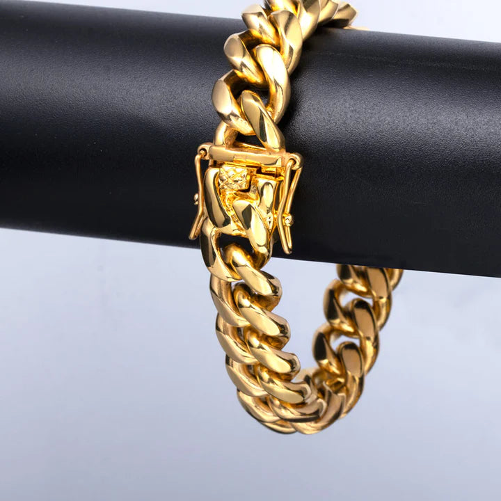 8/10/12/14/16/18MM 18K Gold Plated Solid Miami Cuban Link Bracelet TRIPOD JEWELRY