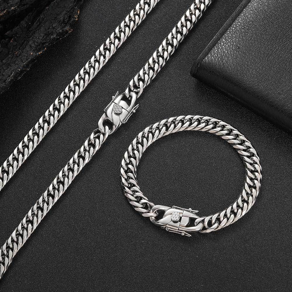9MM 18K/White Gold Miami Cuban Link Chain Necklace Stainless Steel TRIPOD JEWELRY