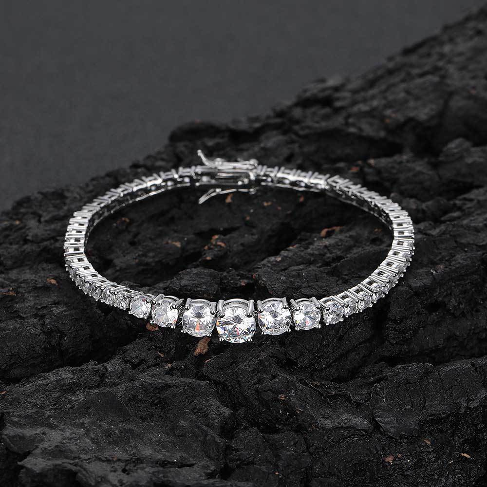18K/White Gold Hip Hop Gradient Size Tennis Chain Bracelet For Men TRIPOD JEWELRY