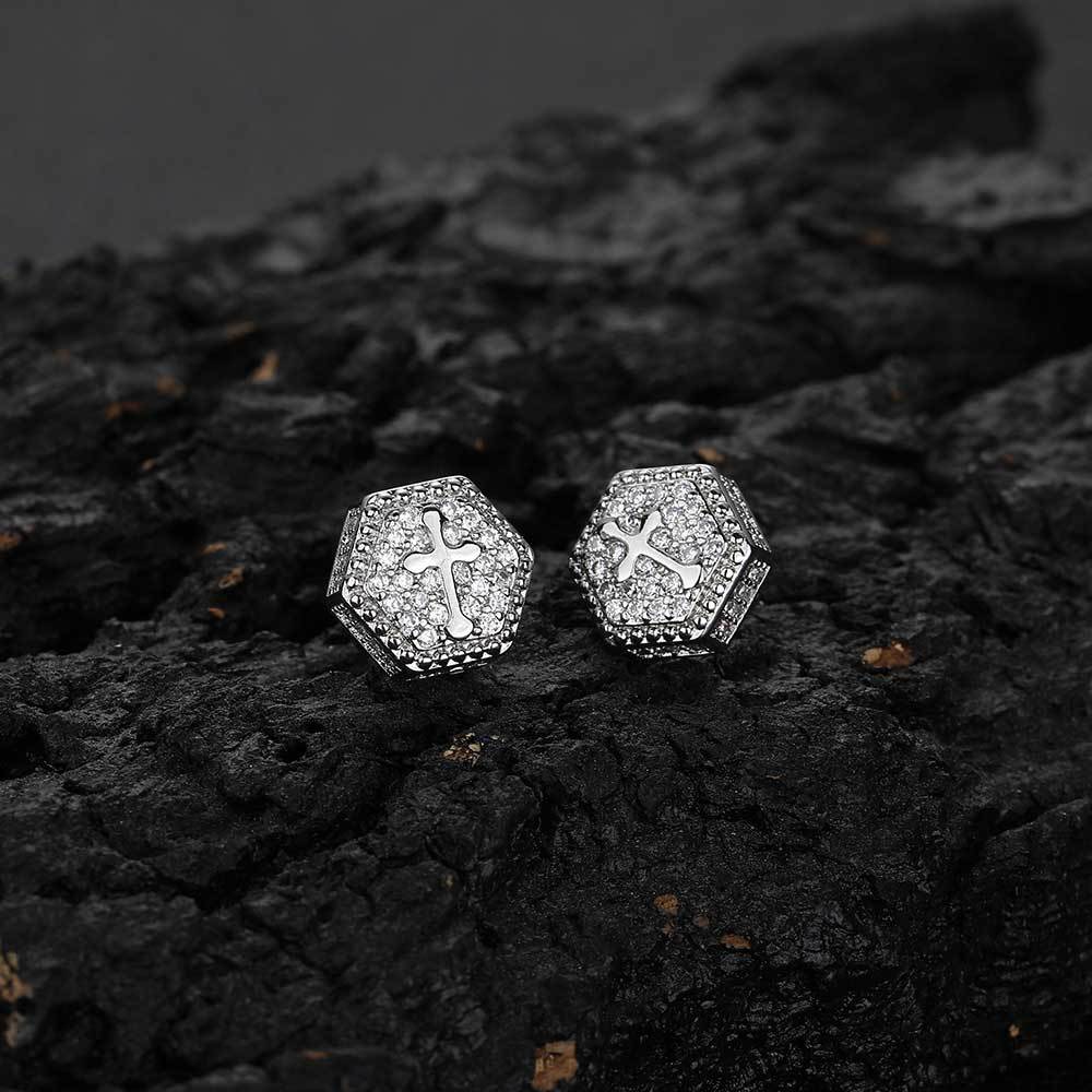 14K/White Gold Hexagonal Cross Earrings TRIPOD JEWELRY