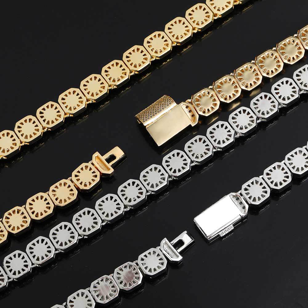 12MM 18K/White Gold Plated Hip Hop Tennis Chain and Bracelet Set TRIPOD JEWELRY