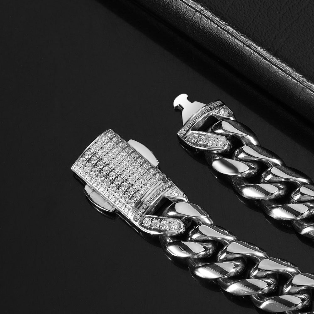 12MM 18K/White Gold Iced Out Clasp Miami Cuban Link Chain Necklace and Bracelet Set TRIPOD JEWELRY