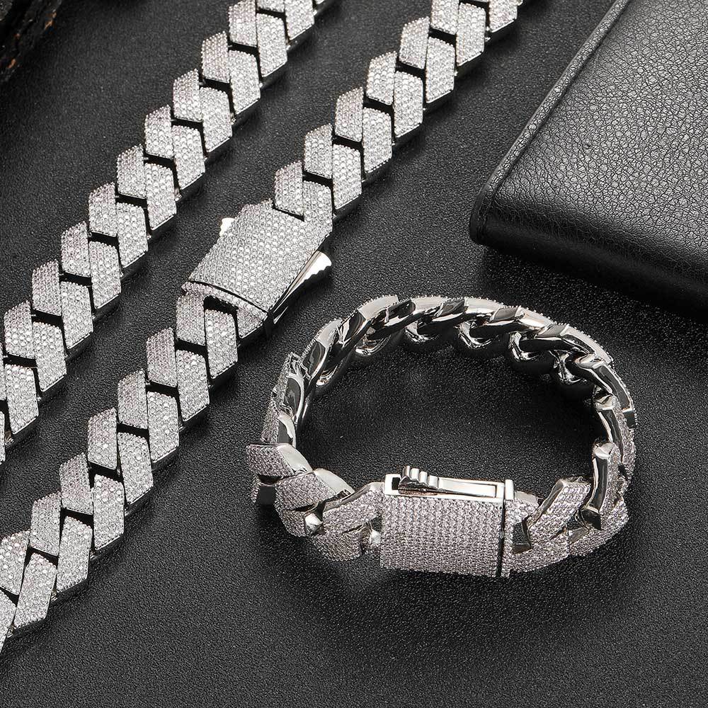 19MM 18K/White Gold Iced Out Cuban Link Chain Necklace TRIPOD JEWELRY
