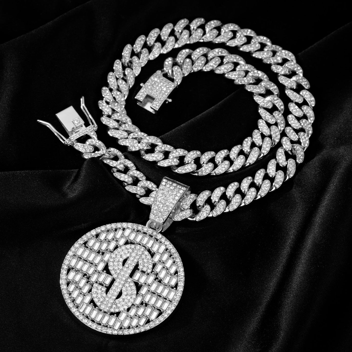 18K Gold Iced Out Zircon Dollar Pattern Pendant TRIPOD JEWELRY