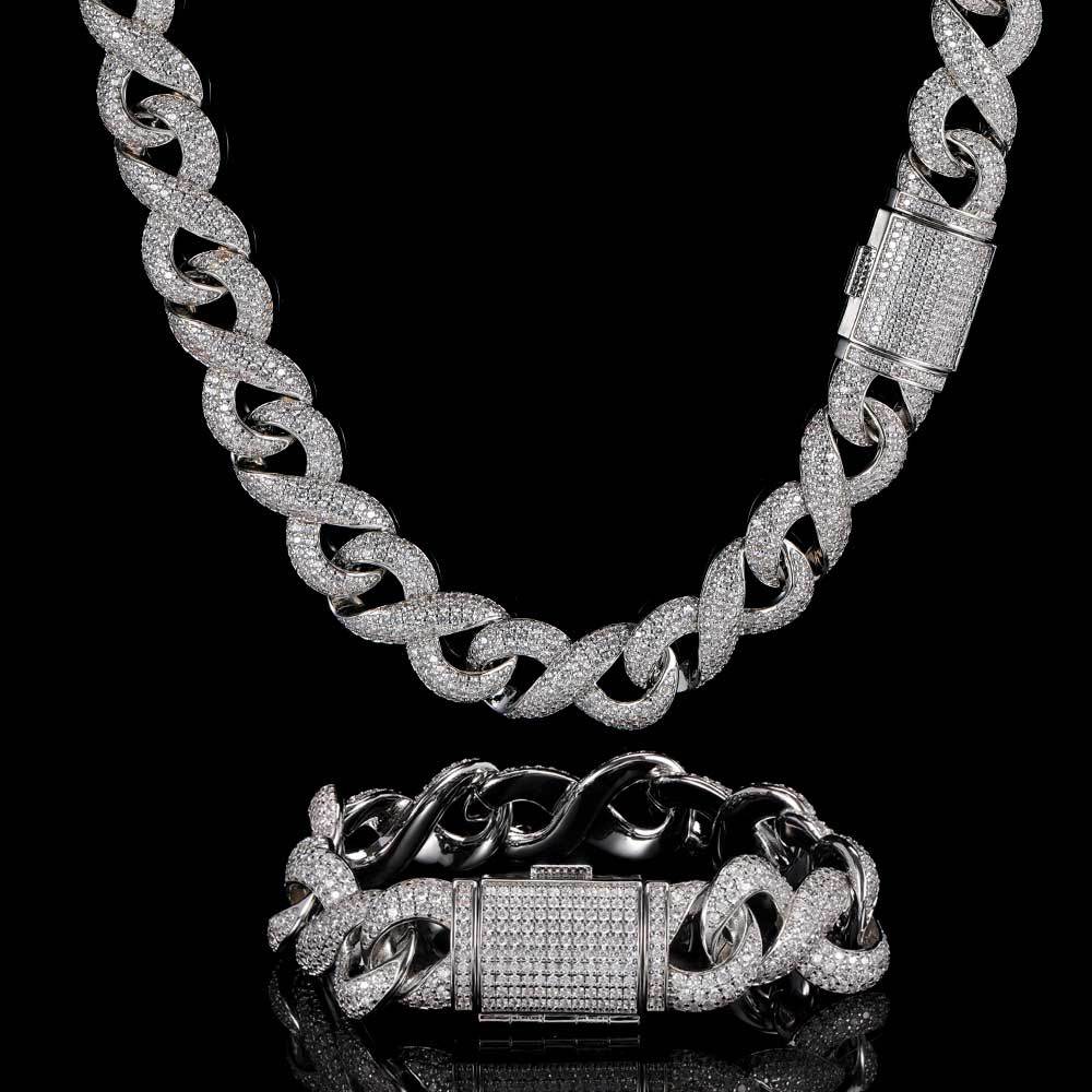 15MM 18K Gold White Gold Infinite Chain Iced Out Cuban Link Chain Necklace TRIPOD JEWELRY