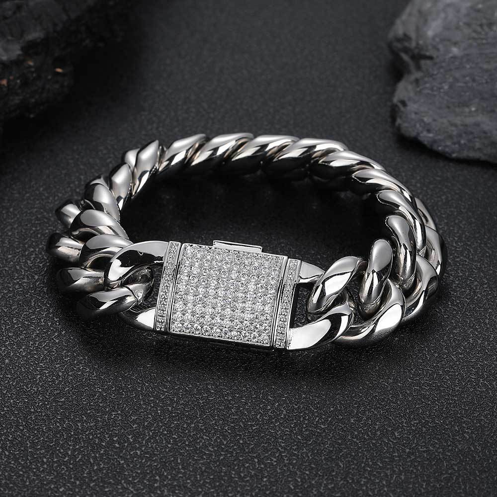 18MM 18K/White Gold Iced Out Clasp Miami Cuban Link Bracelet TRIPOD JEWELRY
