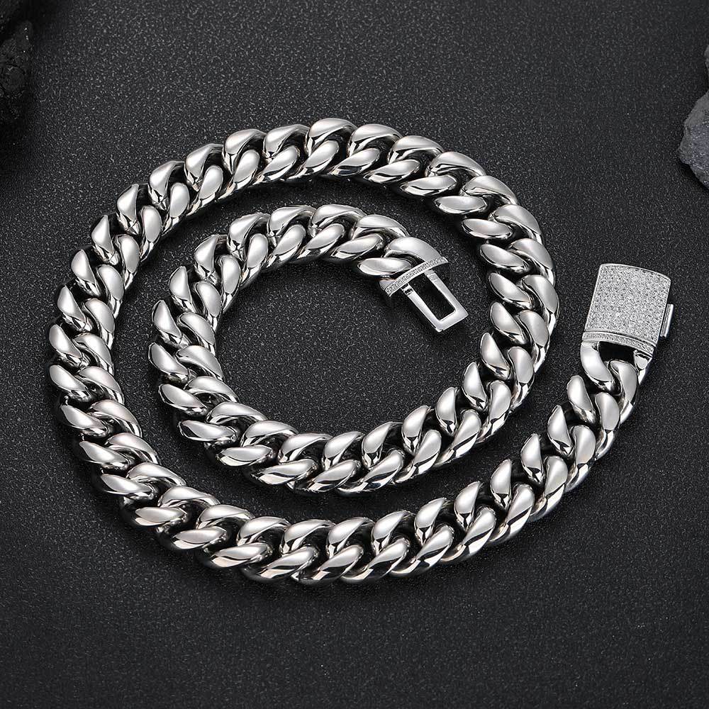 18MM 18K/White Gold Iced Out Clasp Miami Cuban Link Chain Necklace TRIPOD JEWELRY