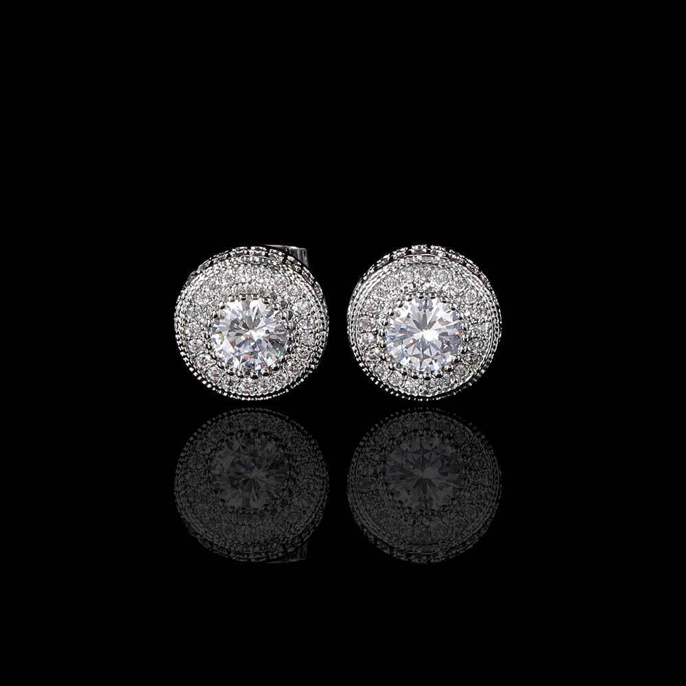 14K/White Gold Zricon Round Earring TRIPOD JEWELRY