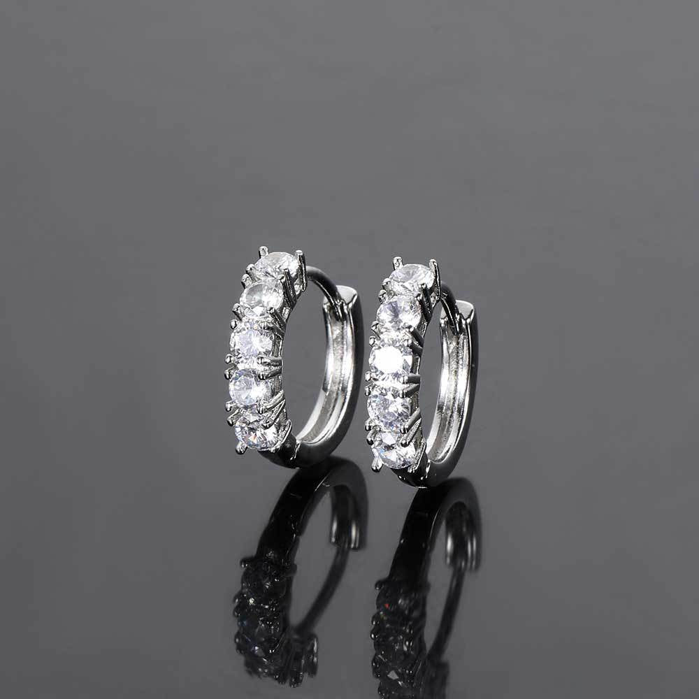 14K/White Gold Plated Zircon Round Earrings TRIPOD JEWELRY