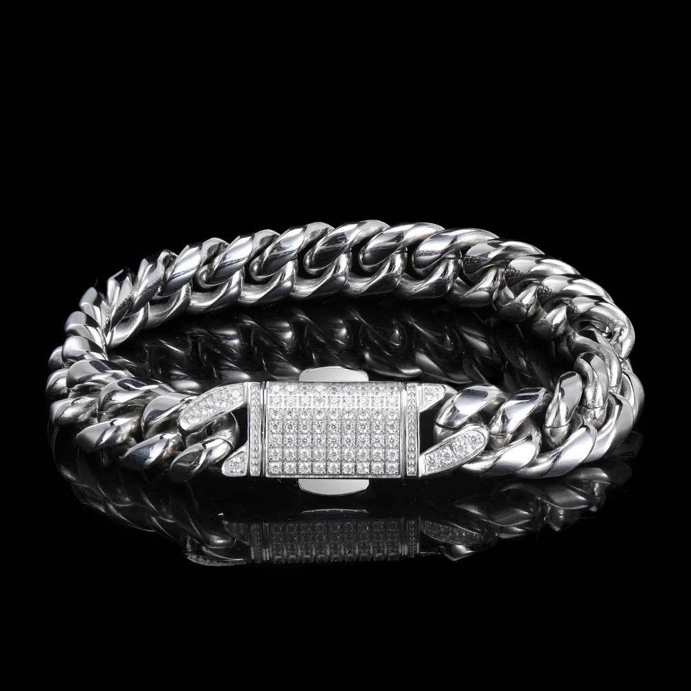 12MM 18K/White Gold Iced Out Clasp Miami Cuban Link Bracelet TRIPOD JEWELRY