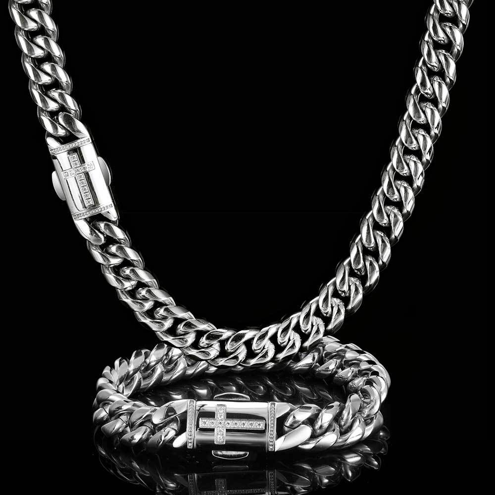 12MM 18K/White Gold Miami Cuban Link Chain Necklace Stainless Steel TRIPOD JEWELRY