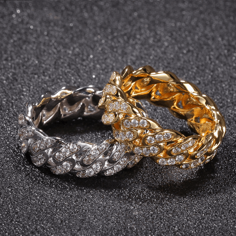 18K Gold Iced Out Cuban Link Ring