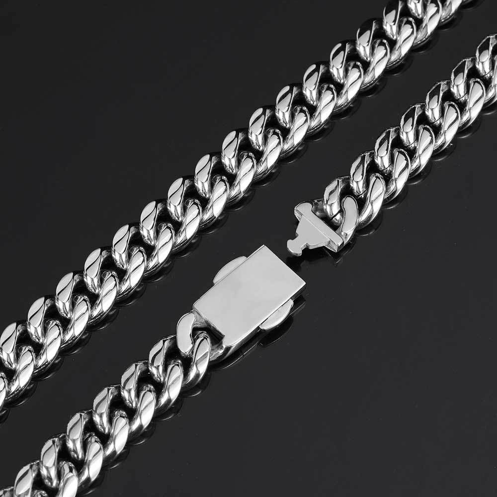 12MM 18k/White Gold Snap Fastener Miami Cuban Link Chain Necklace TRIPOD JEWELRY