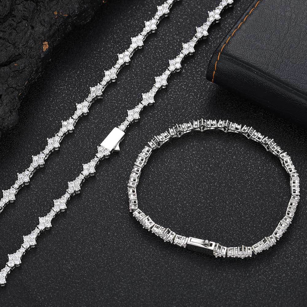 6.5MM 18K/White Gold Plated Tennis Chain Necklace TRIPOD JEWELRY