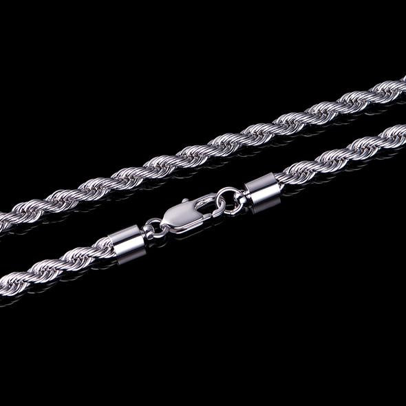 3MM White Gold Rope Chain Neckalce Tripodjewelry
