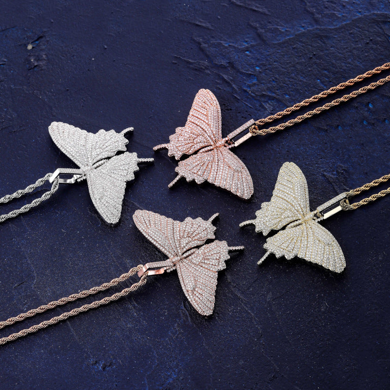 14K Gold Iced Out Butterfly Pendant Tripodjewelry