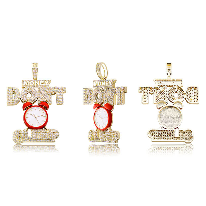 Money Don't Sleep Clock Diamond Pendant 18K Gold Tripodjewelry