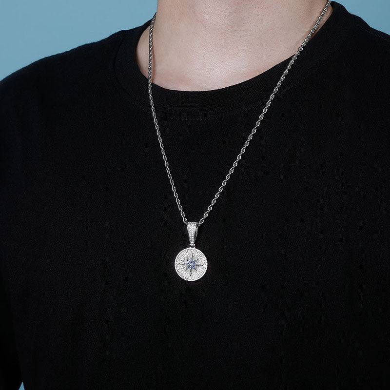 Compass Full Zirconia Hip Hop Pendant Tripodjewelry