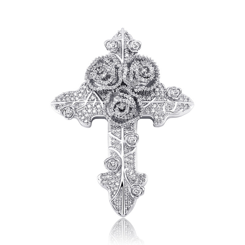 Gold Plated Full Zirconia Vintage Cross Pendant For Men Necklace Jewelry Tripodjewelry