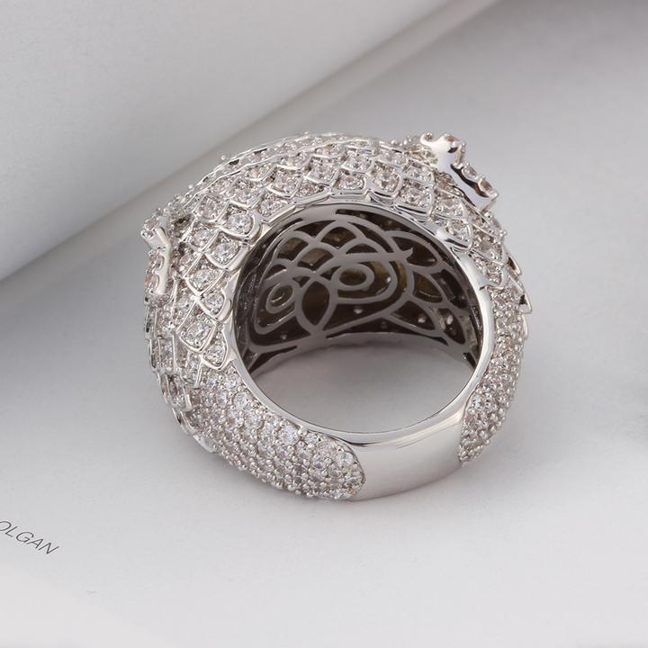 White Gold Iced Out Owl Ring Tripodjewelry