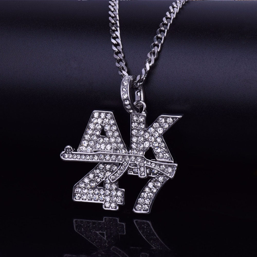 White Gold Iced AK47 Letter Pendant Tripodjewelry