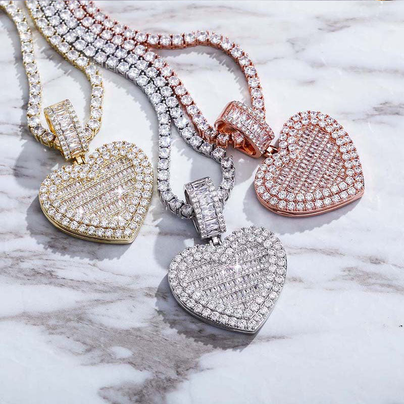 18K Gold Iced Custom Photo Heart Pendant Tripodjewelry