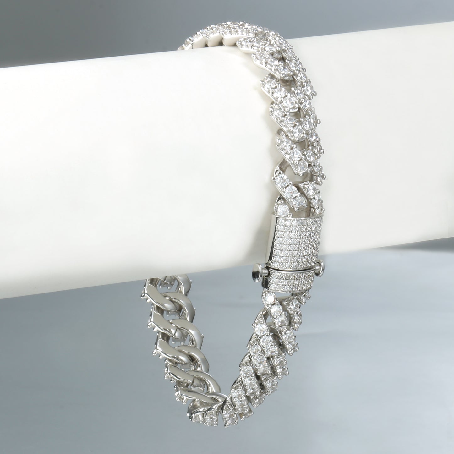 9MM White Gold Plated Diamond Prong S Link Cuban Link Bracelet - Tripodjewelry