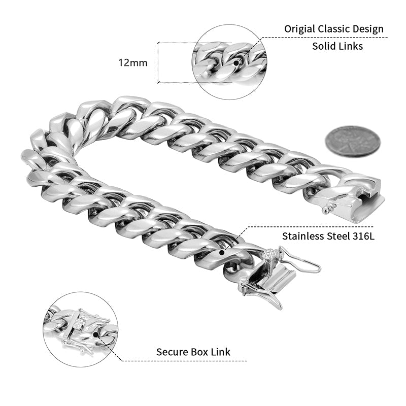 12MM White Gold Plated Miami Cuban Link Chain And Bracelet Set Tripodjewelry