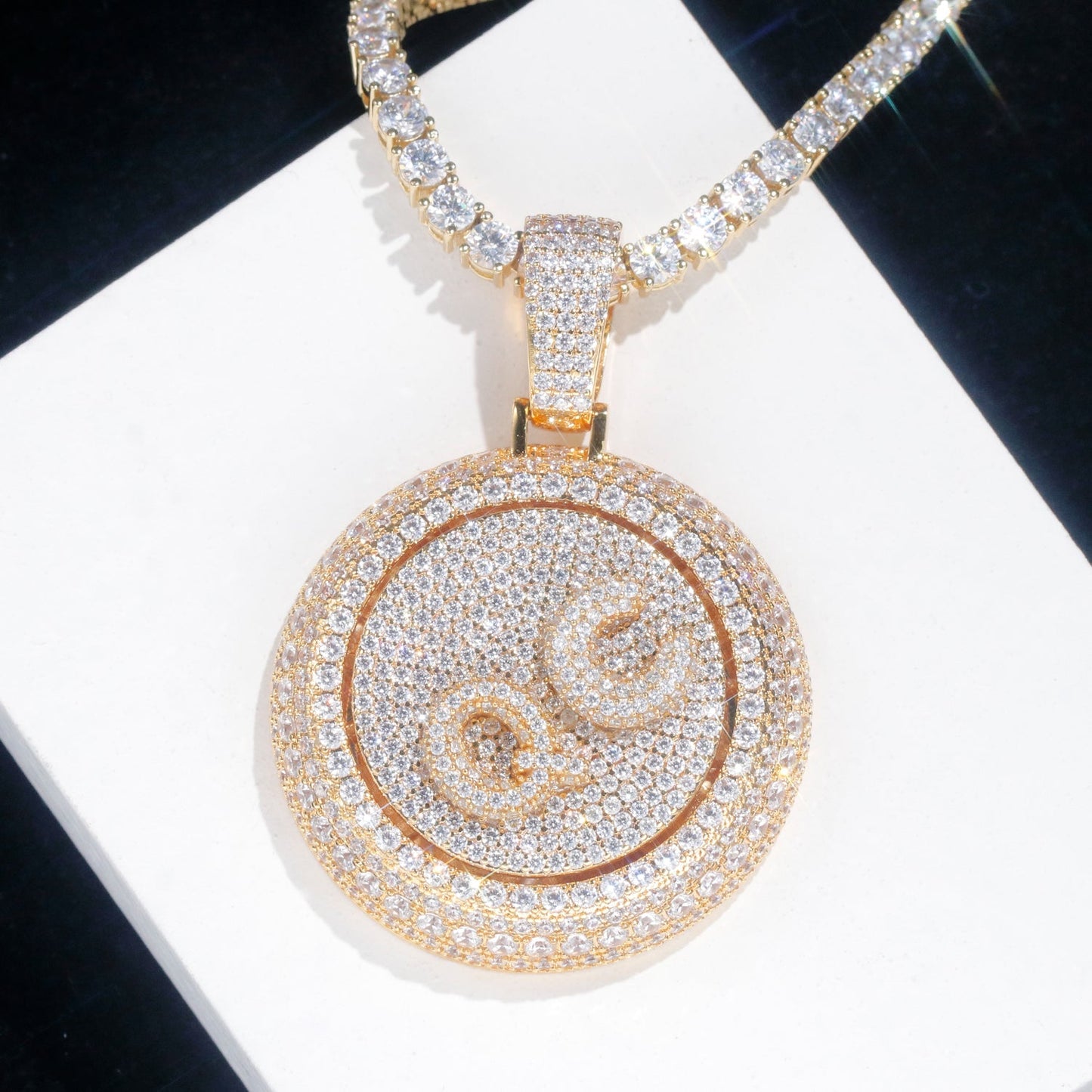 Custom Rotatable Letter Diamond Round Pendant Hip Hop Jewelry TRIPOD JEWELRY