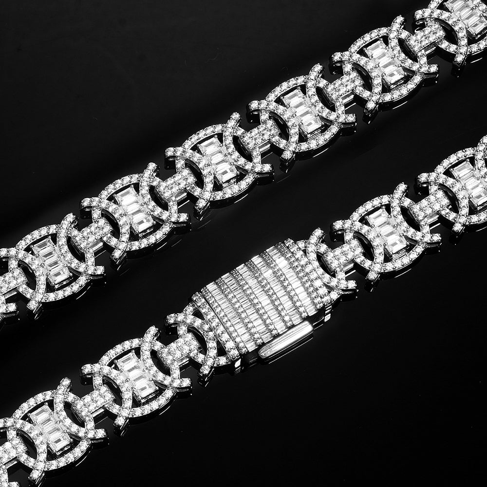 White Gold Plated Iced Out Round Design Fashion Link Bracelet Tripodjewelry