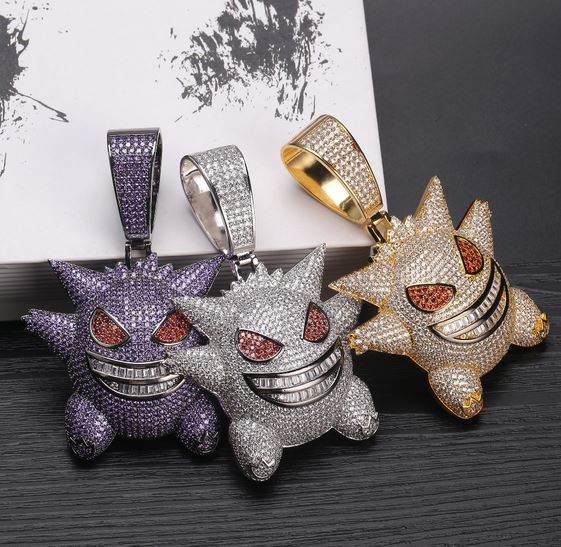 18k Gold Iced Gengar Pendant Tripodjewelry
