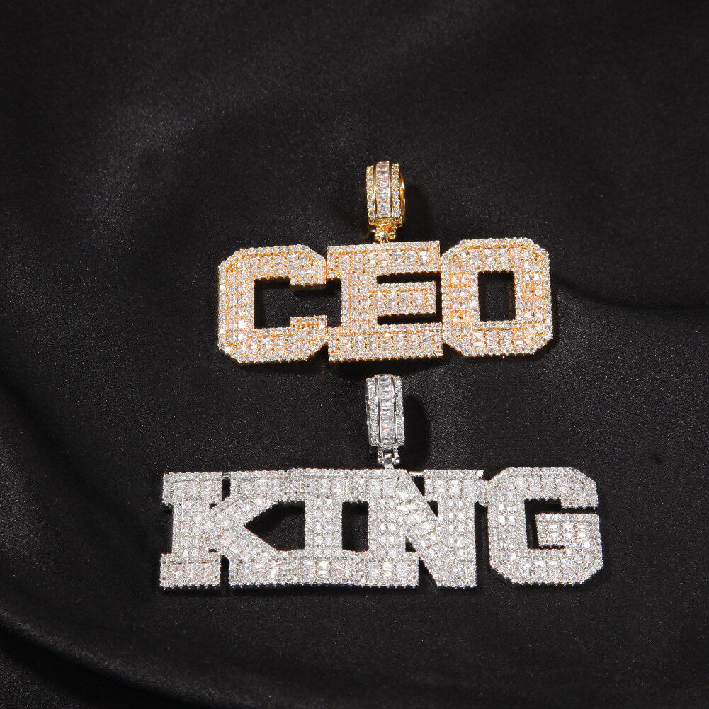 Custom Baguette Cut Name Pendant Diamond Necklace 14K Gold Plated TRIPOD JEWELRY
