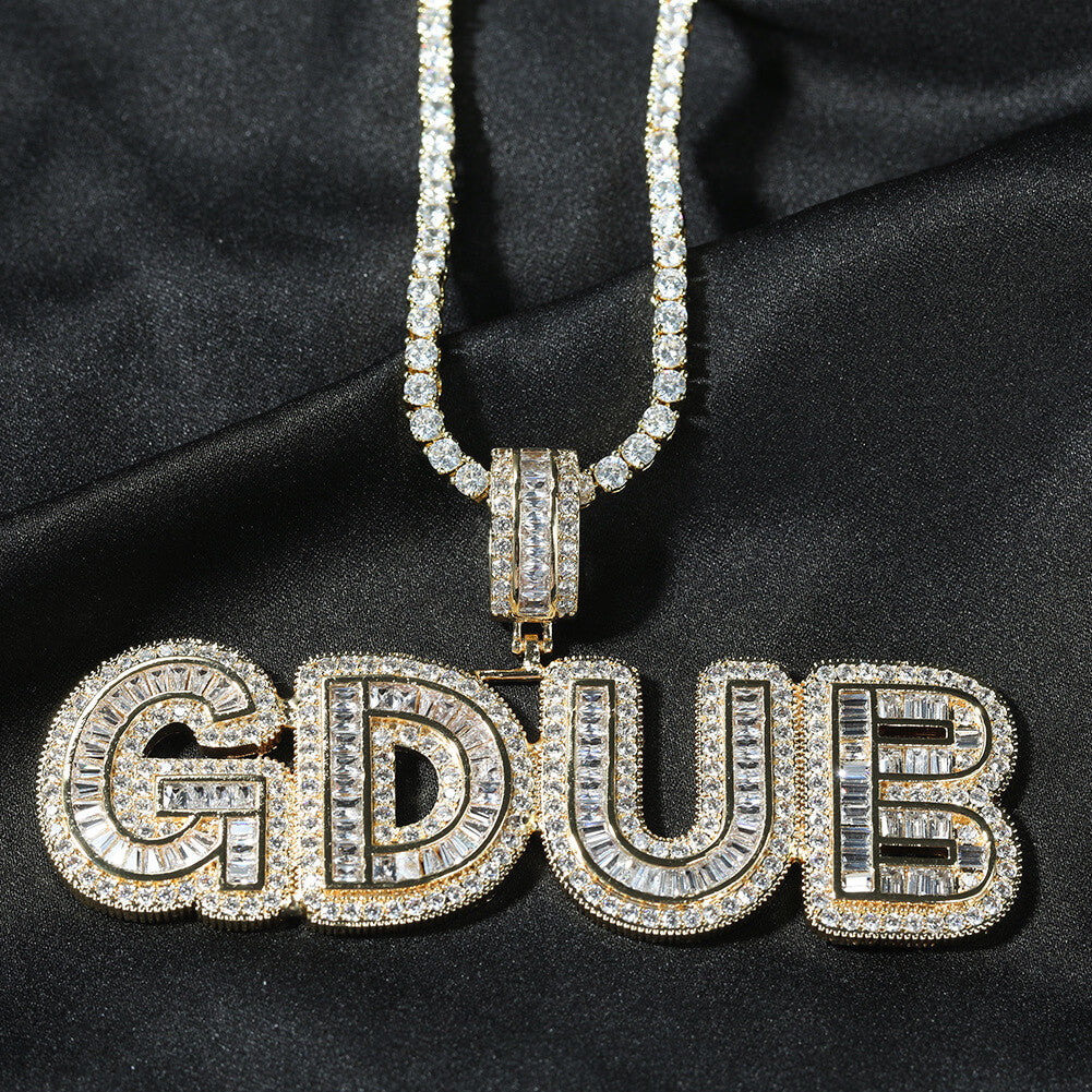Large Stitching Zircon Letter Custom Pendant Gold Plated TRIPOD JEWELRY