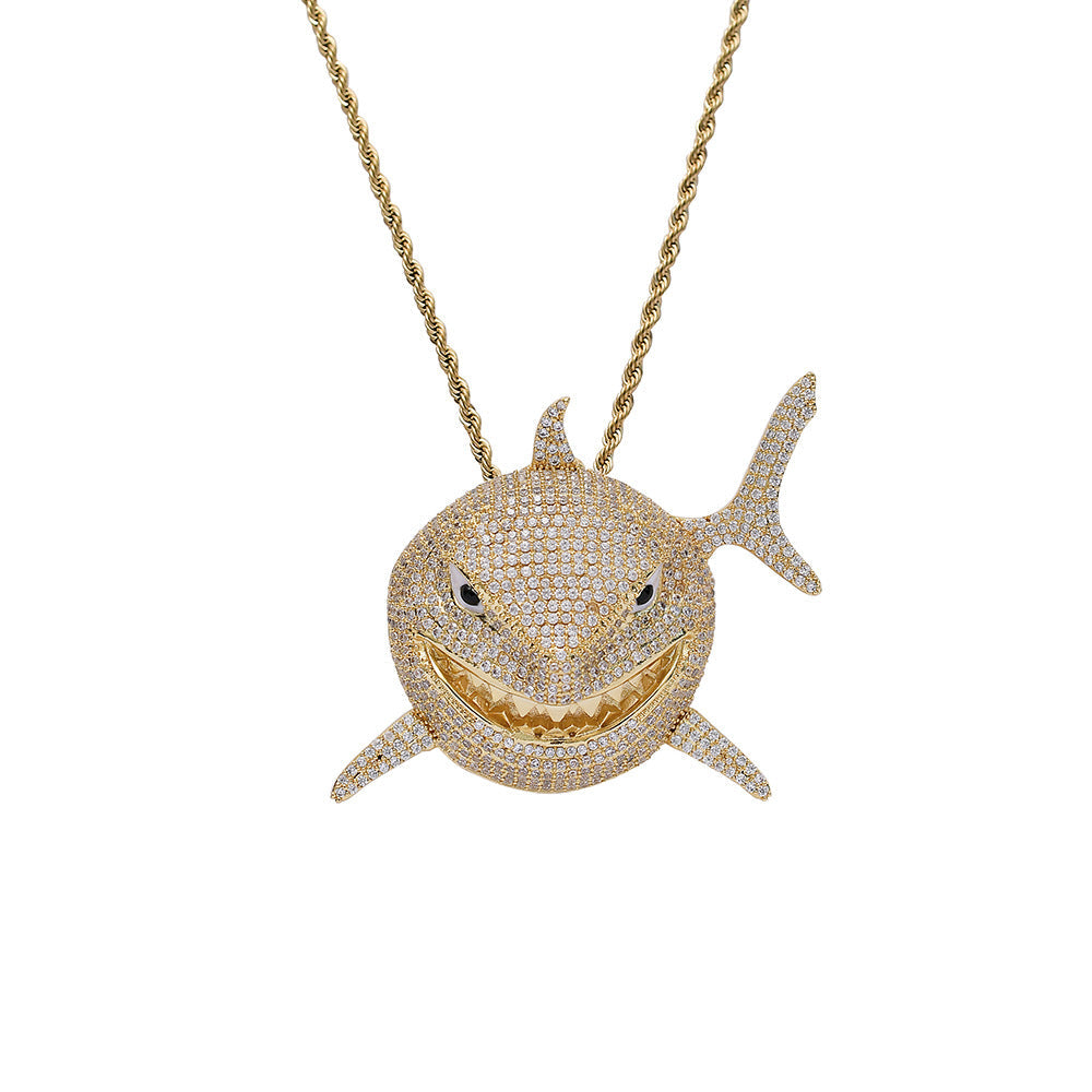 18K/White Gold Shark Iced Out Pendant Tripodjewelry